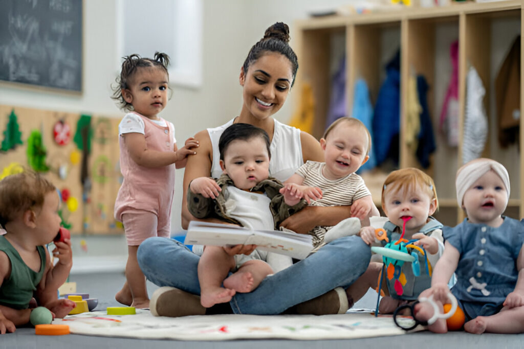 teacher playing with kids at a daycare in pimple saudagar